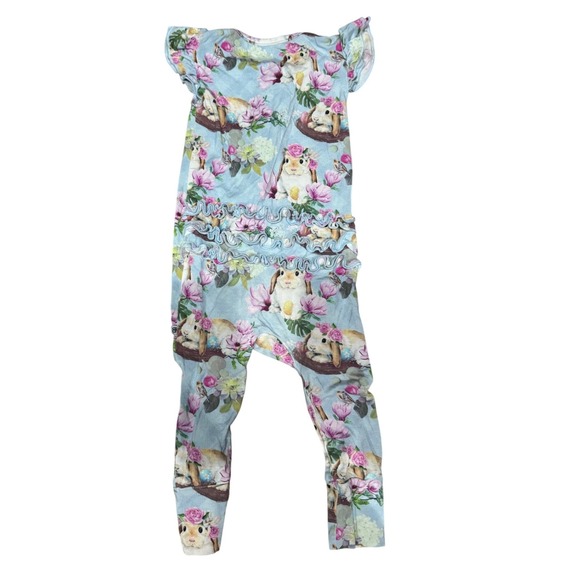 Bums and Roes 12-18 Months Bunny Floral Ruffle Romper Bamboo Easter - Picture 3 of 3